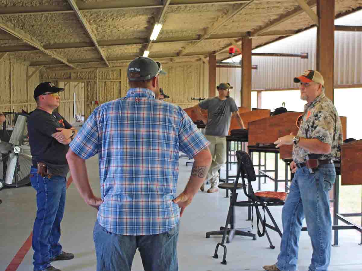 Chuck Leblo of the Rockwall Gun Club giving the pre-match safety instructions.